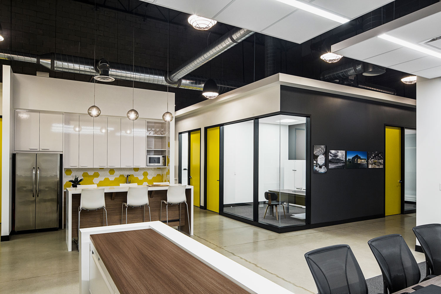 office interior with yellow accents