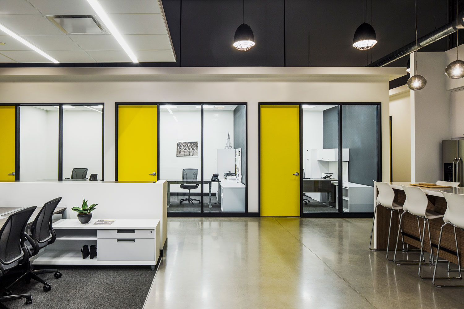 interior office with yellow doors